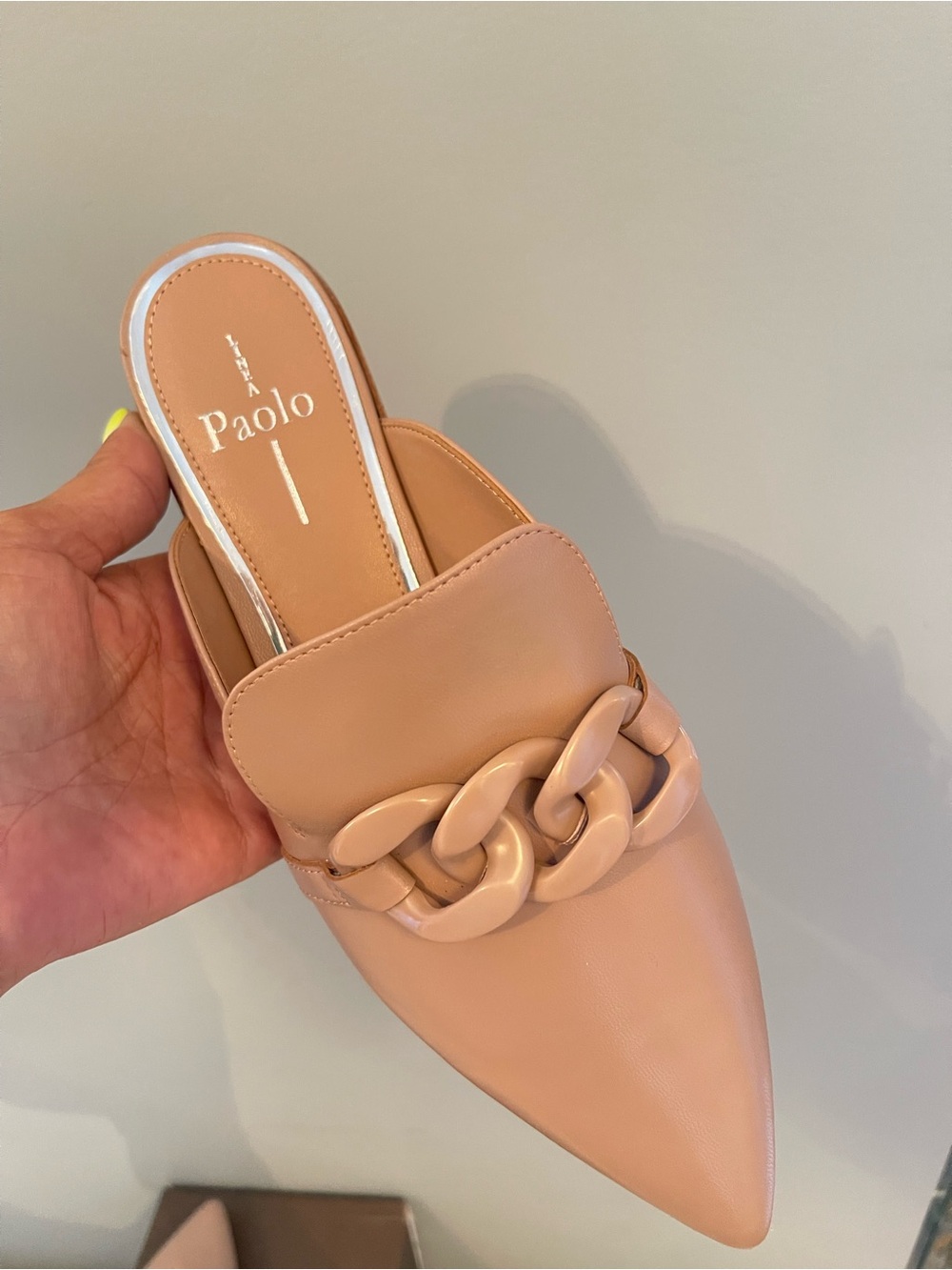 New Women’s Paolo leather mules in nude with chain size 8.5 & 5.5 - Picture 8 of 10